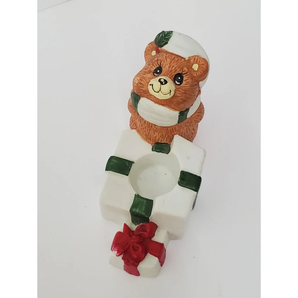 Vintage Giftco Inc Christmas Teddy Bear Ceramic Votive Candle Holder Presents